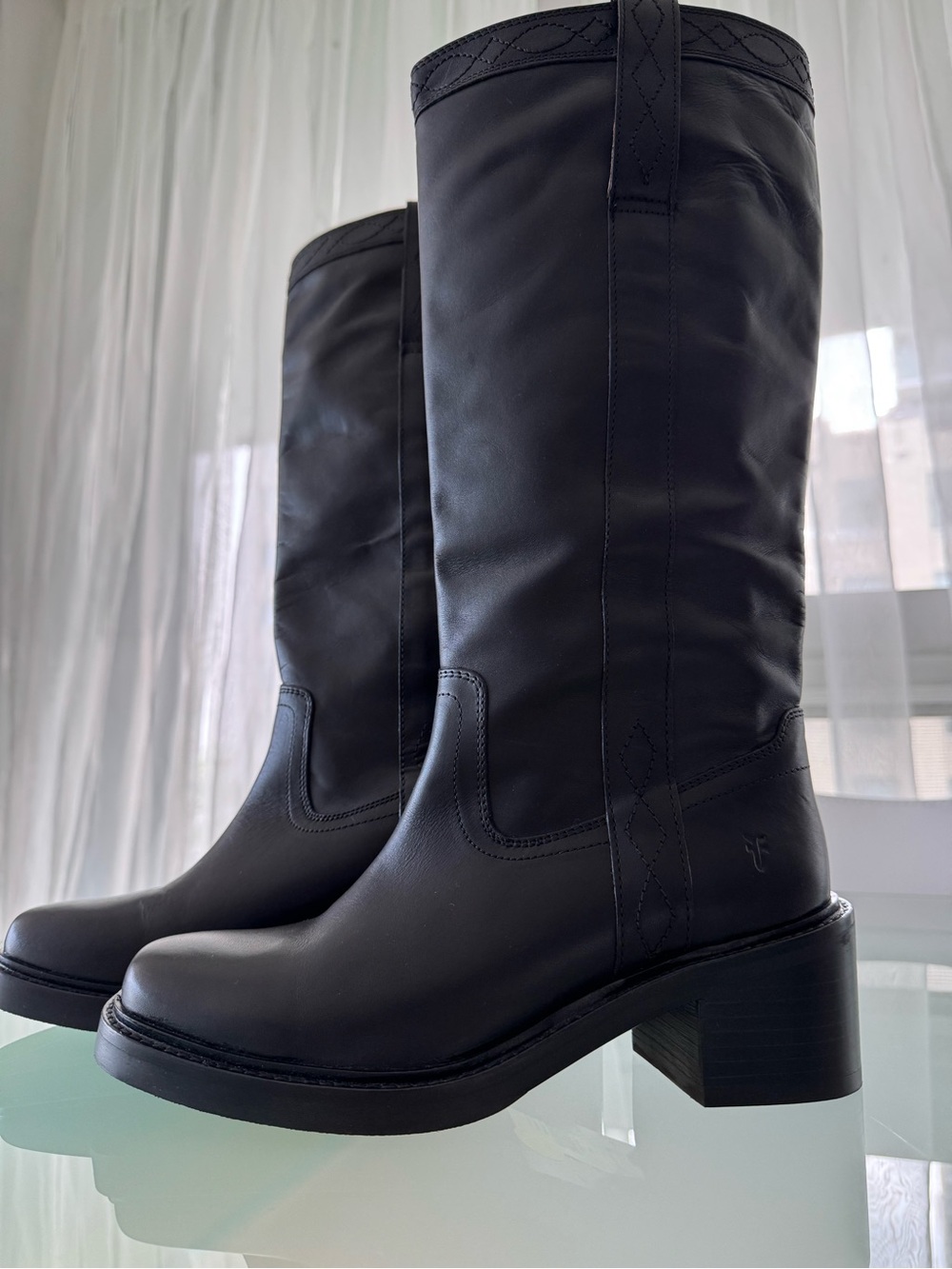Frye Black Tall Moto Style Leather Boots